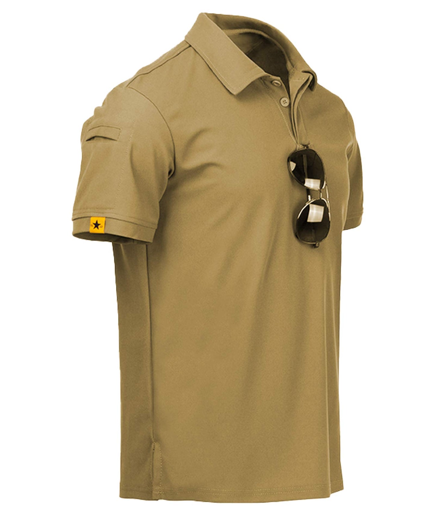 ZITY Mens Polo Shirt Short Sleeve Sports Tactical T-Shirt Athletic Golf Polos Daily Casual Stylish Collared Shirts for Men Khaki Medium