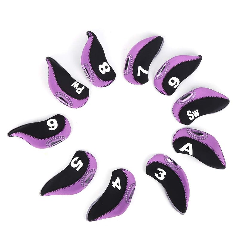 Neoprene Putter Covers, 10-Piece Set for Iron Heads - Black Numbered Design, Universal Fit for Left-Handed Clubs
