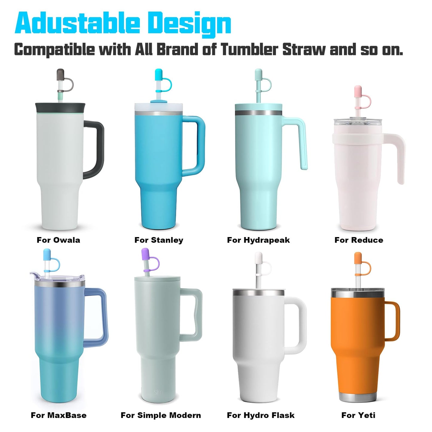 Adjustable Straw Cover for All Brand of Stanley, Simple Modern, Yeti, Owala, Hydro Flask, Reduce, Maars, Meoky, MaxBase, Beast, Hydrapeak and so on, Diameter 6mm-10mm, BPA Free, Dishwasher safe