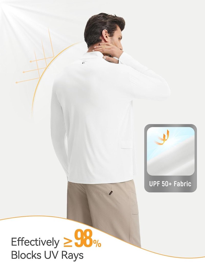 Men's Long Sleeve Sun Shirt - Quick Dry Lightweight UV Protection | 1/4 Zip Pocket Hiking & Running Top