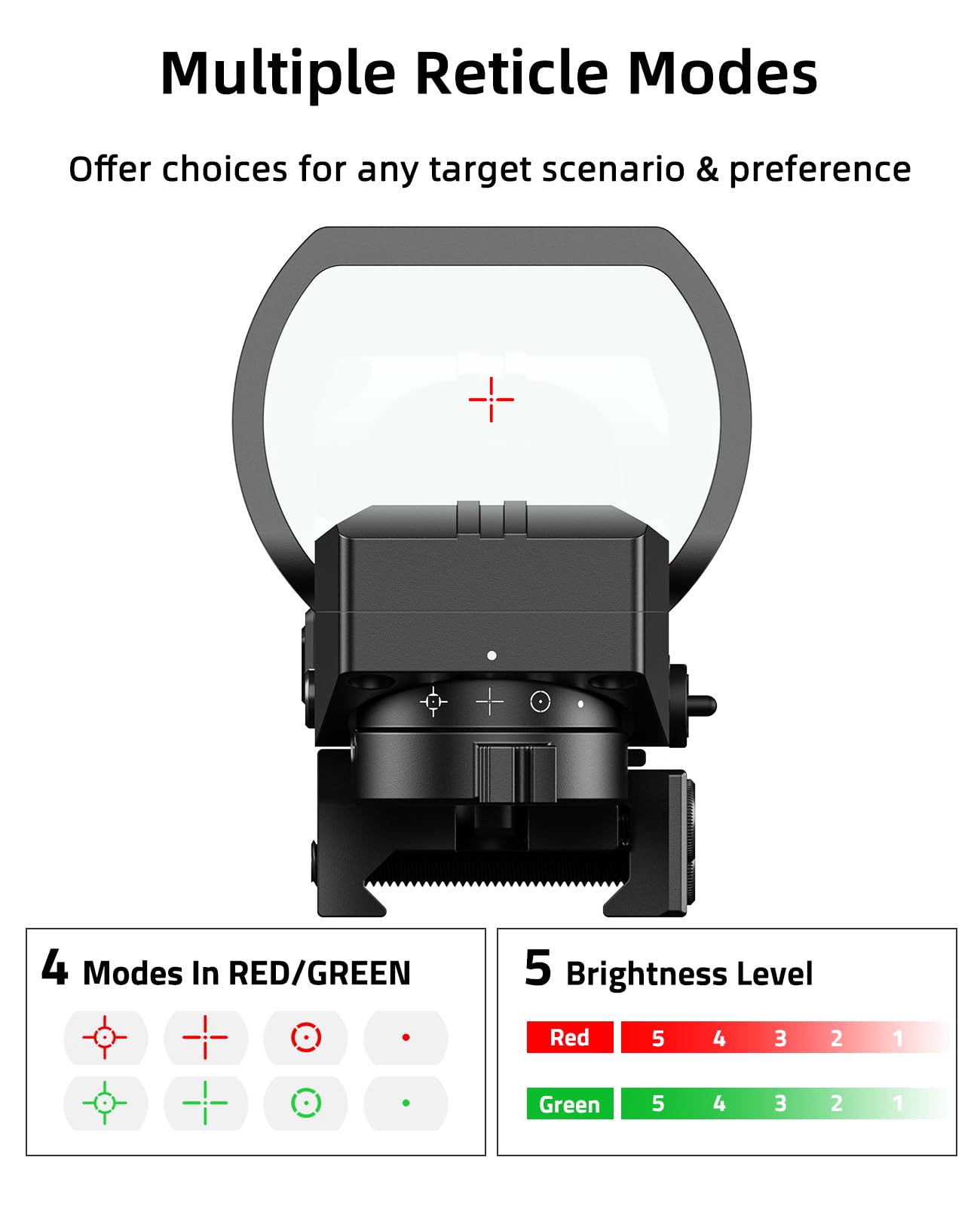 EZshoot Rechargeable Motion Awake Multiple Reticle Red Green Dot Sight, 40mm (1.6") Large Lens Reflex Sight, Red Dot Scope Optics for 20mm Picatinny Rail, Paintball Sights with Absolute Co-Witness
