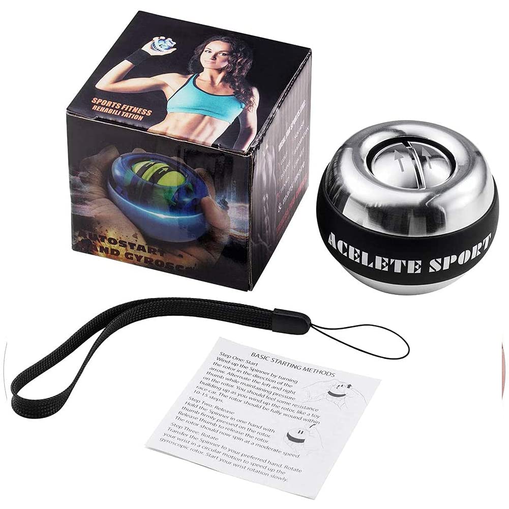 ACELETE Gyro Ball Wrist Exerciser Gyroscope Ball Forearm Strengthener for Stronger Wrist Bones and Muscle (Metal)