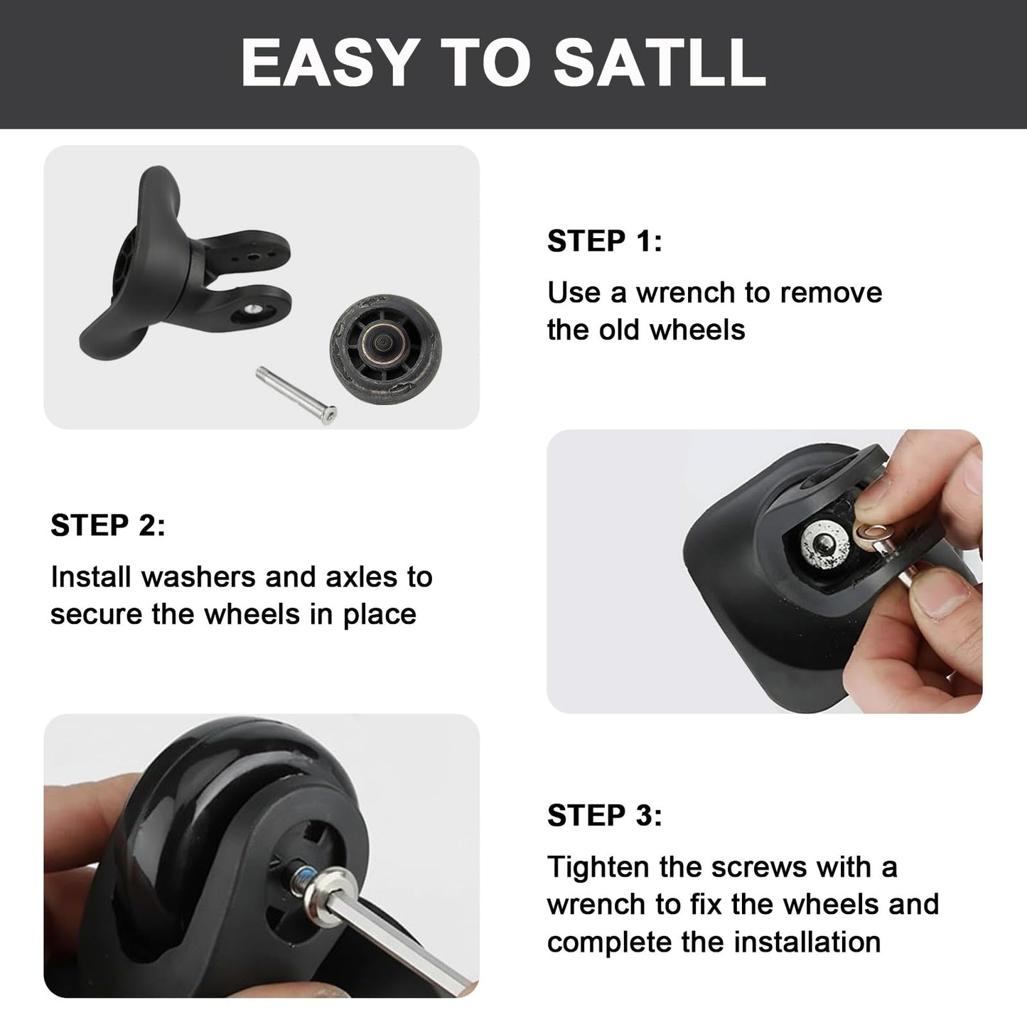 Set of 8 Luggage Suitcase Replacement Wheels, 50 x 18mm Rubber Swivel Caster Wheels Bearings Repair Kits, Wear-Resistant Mute Wheel Replacement Kit for Luggage Bags Travel Trolley Case