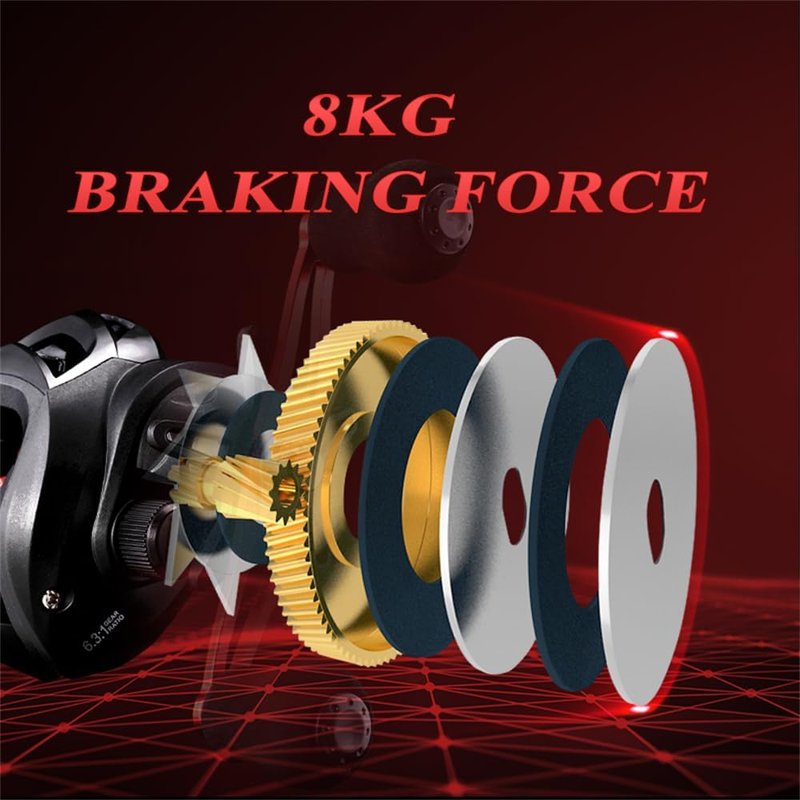 Baitcasting Fishing Reel - Lightweight Aluminum Spool, 17.6Lbs Max Drag | 6.3:1 Gear Ratio, Magnetic Braking System