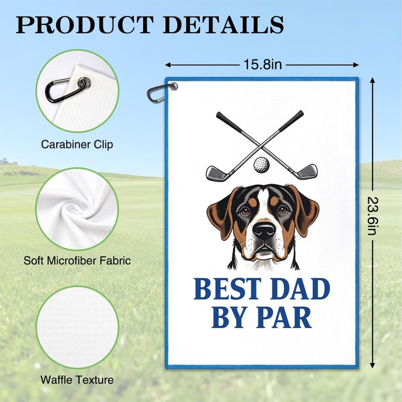 Juoqg Best Dad By Par Golf Towel, Funny Golf Bag Towel with Clip, Dog Lover Golfing Accessories, Father Christmas Retirement Birthday Gifts for Dog Dad Lover Golfer, Golfing Gifts for Pet Owner Friend