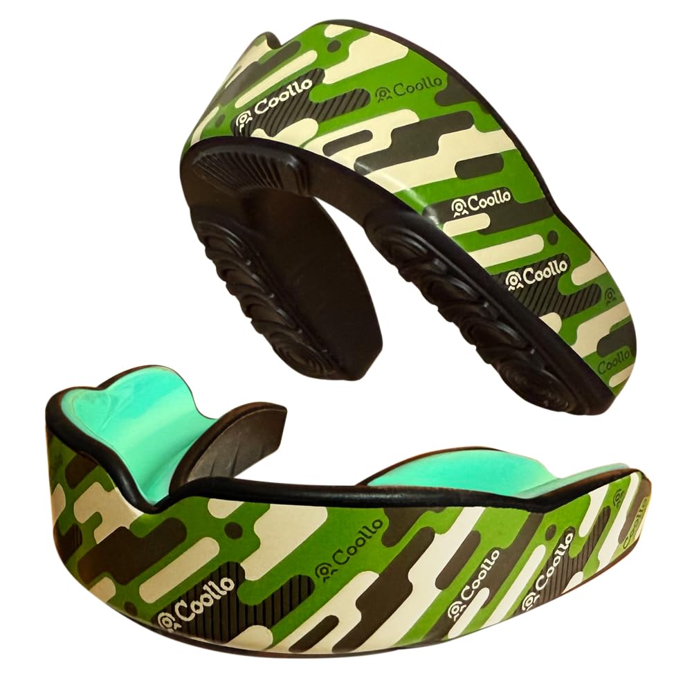 COOLLO SPORTS Boil and Bite Mouth Guard (Youth & Adult) DA Custom Fit Sport Mouthpiece for Football, Hockey, Rugby, Lacrosse,Boxing,MMA(Free Case Included!) (Green Camo, Adult -Ages 11 & Above)