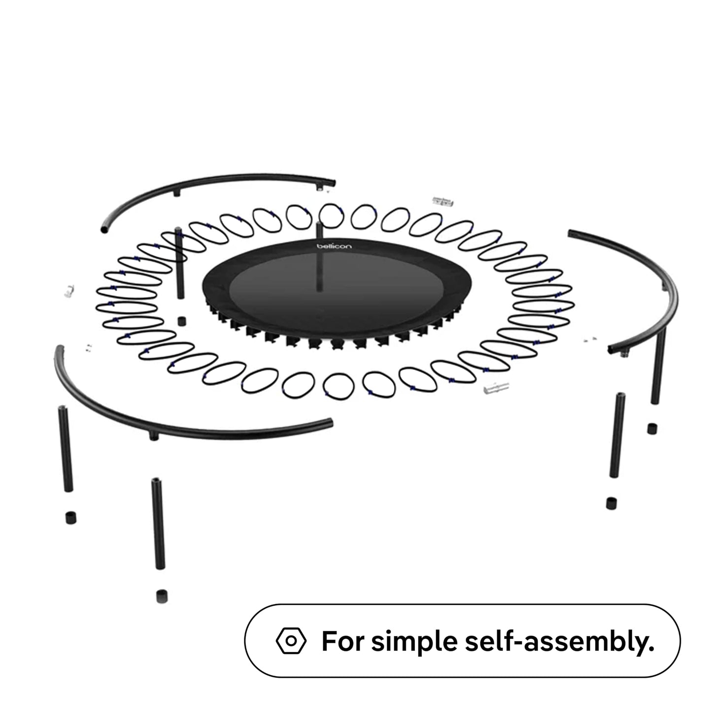 bellicon 39" Fitness Trampoline (Black) with Screw-on Legs and Bungee Suspension up to 320 lbs (Extra Strong)