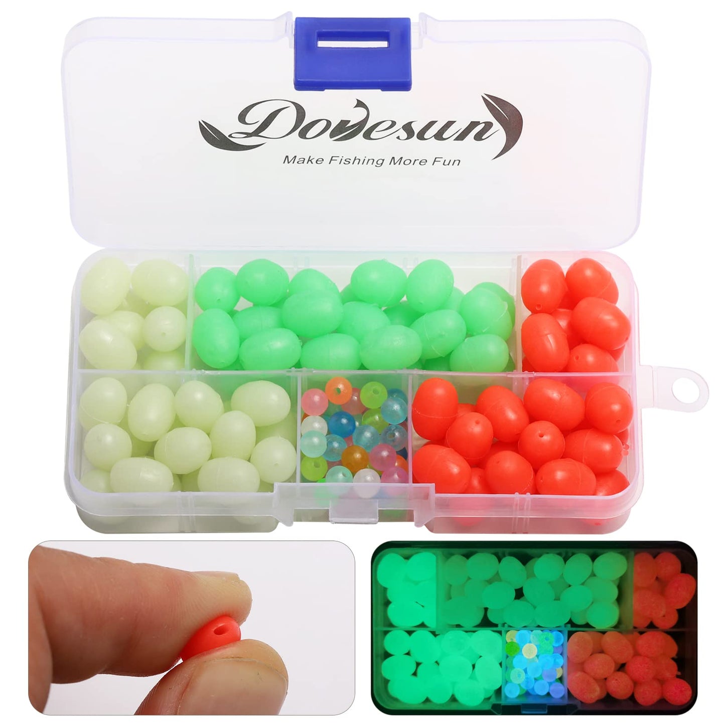 Dovesun Soft Rubber Fishing Beads Fishing Bait Eggs Accessories 7 Colors with Tackle-Box 0.23in(600pcs), 0.31in(250pcs), 0.39in(120pcs)