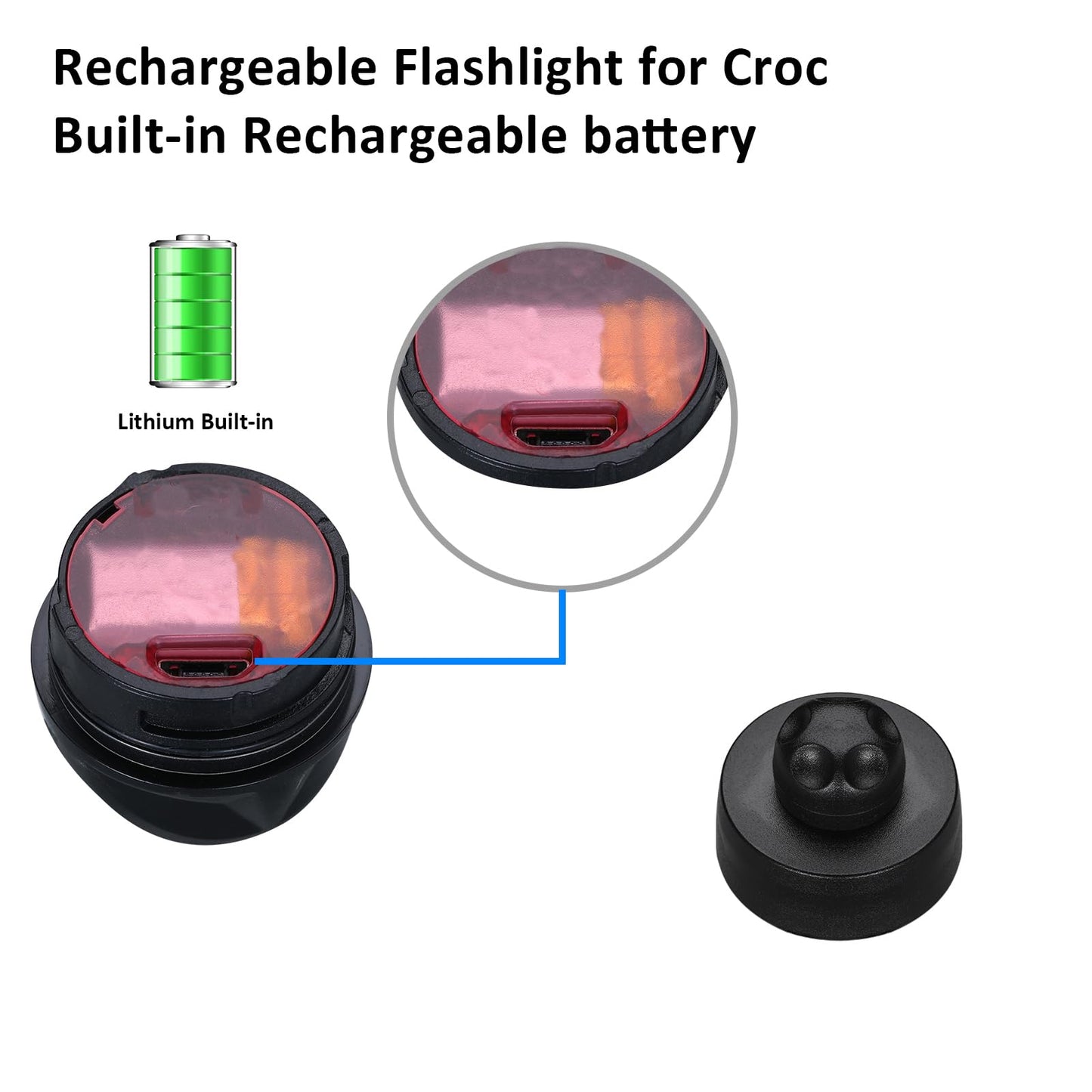 Rechargeable Headlights for Croc 2pcs,Flashlights Attachment for Crocs, LED Shoes Light with 3 Light Modes for Dog Walking, Camping, Running, Suitable for Adults, Black