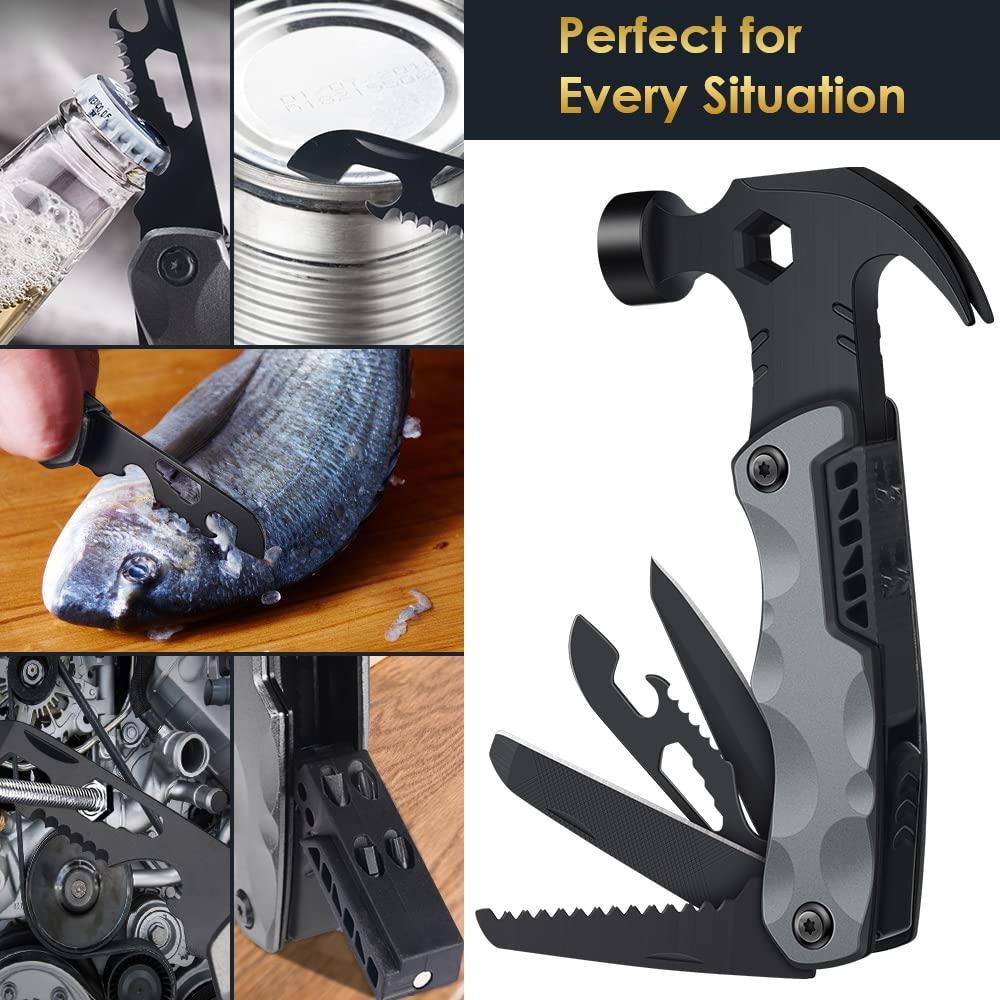 Multitool Camping Accessories Stocking Stuffers for Men Dad Gifts, 13 In 1 Survival Multi Tools Hammer Christmas Cool Gadgets for Adults Him Boyfriend Husband Grandpa Women Birthday Valentines Fathers