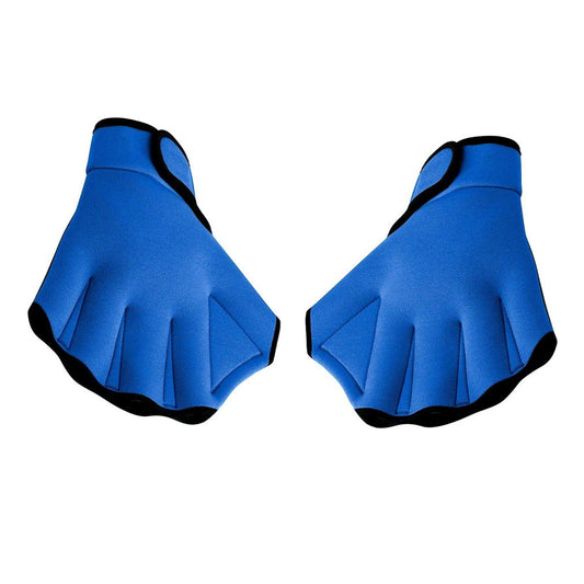 Qzc Pair of Aquatic Fitness Swim Training Gloves Water Resistance Training Aqua Fit Webbed Gloves (Blue, Small)