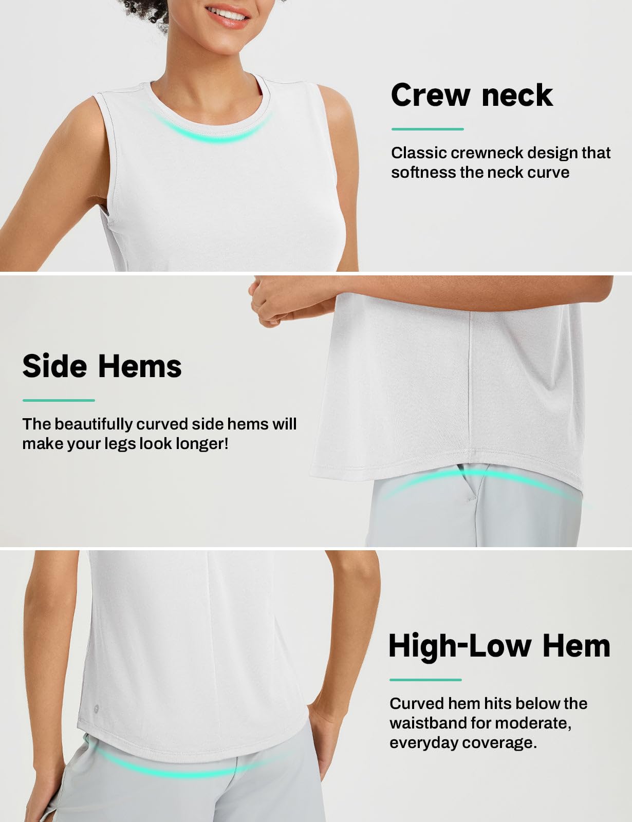 baleaf Women's Workout Tank Tops High Neck Sleeveless Shirts Open Back Yoga Top Running Loose Fit Athletic Gym White L