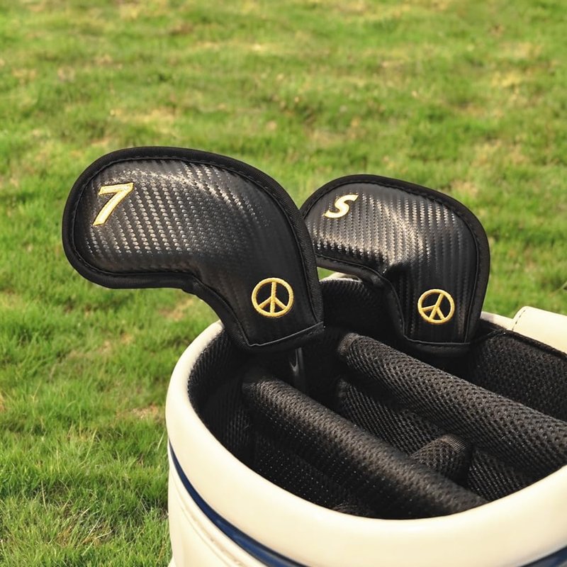 Golf Iron Covers 10pcs Set Cool Techiness Carbon Texture Numbers Embroidered Compact Fit Blade-Style Golf Irons Durable Precision Golf Club Head Covers