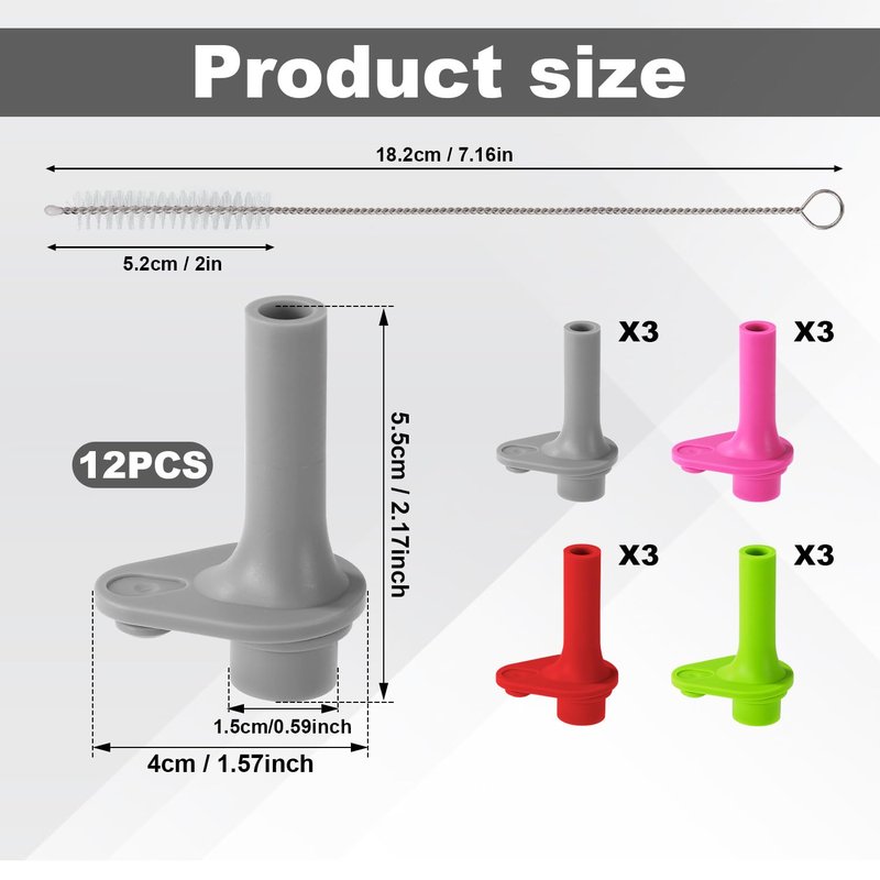 Goktvai 12pcs Replacement Bite Valves with Cleaning Brush for Zak Designs Kelso 15oz Water Bottle, BPA-Free Silicone Mouthpiece Reusable Straw Cup Parts (Gray, Rosy Red, Green, Red)