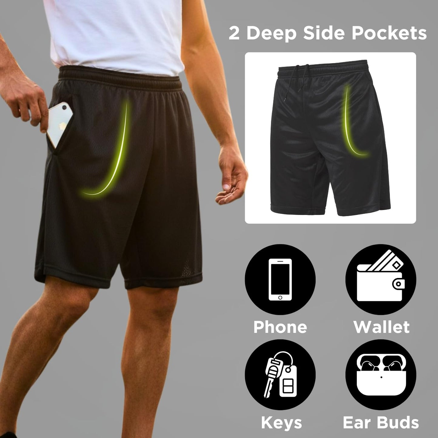 Ultra Performance 5 Pack Mens Shorts, Athletic Gym Shorts Workout Basketball Shorts for Men, 2X