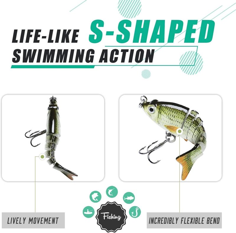 Topwater Fishing Lures for Bass - Multi Jointed Swimbait, Lifelike Sunfish/Duck/Mice Design for Trout