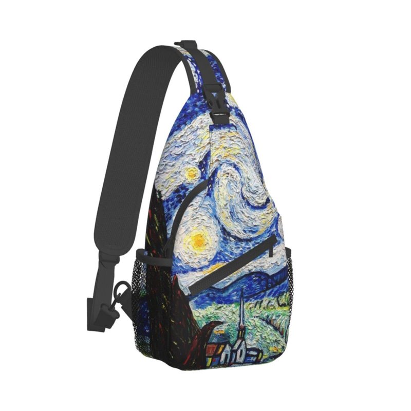 GTEVUTS Starry Painting Night Blue Sling Backpack, Fashion Casual Crossbody Chest Shoulder Bag Travel Camping Daypack for Women Men