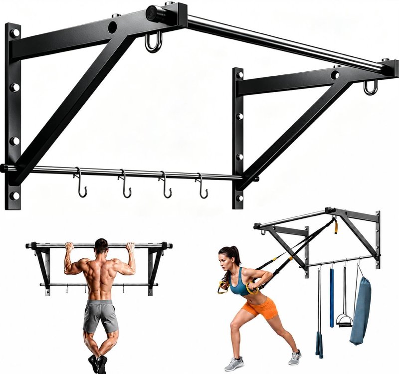 ZHNSYDN Wall Mounted Pull Up Bar, Strength Training Chin Up Bar for Doorway and Wall Mount with Hooks, Adjustable Depth Pull-up Bar with 500LBS Weight Capacity, Heavy Duty Gym Home Training