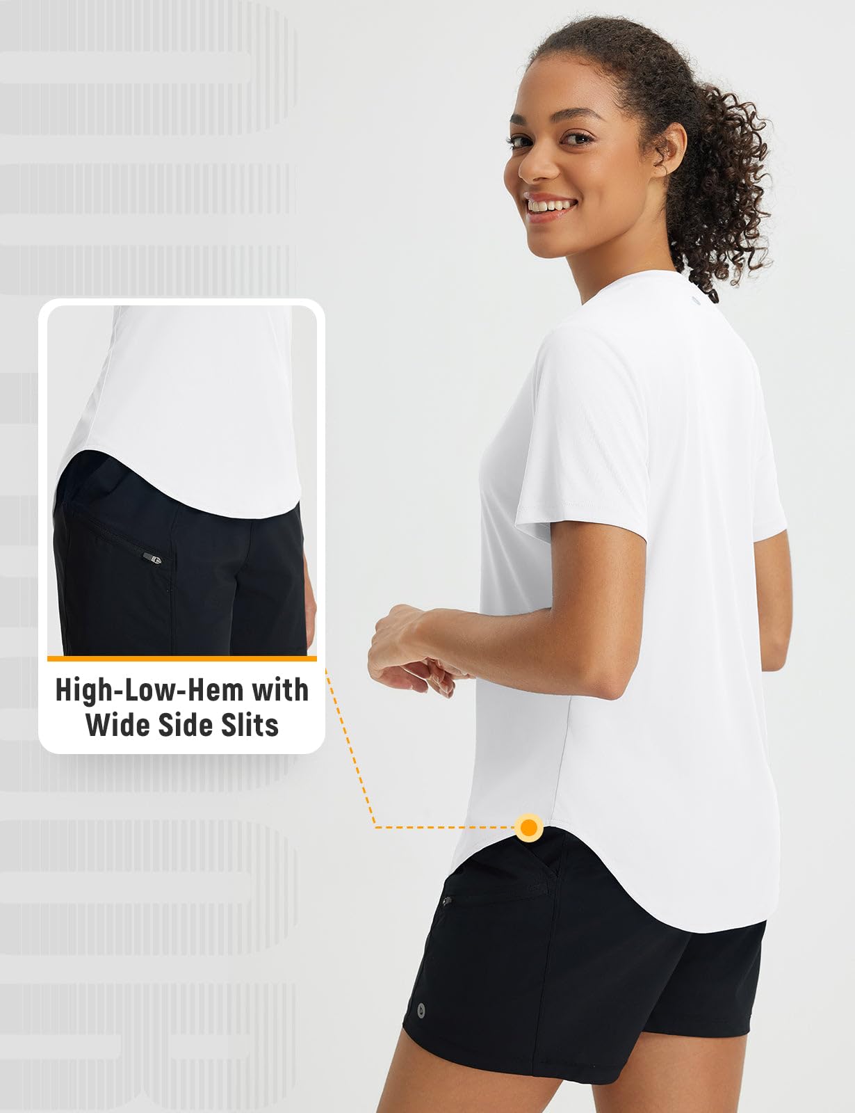 baleaf Women’s Sun Shirt Short Sleeve Lightweight Quick Dry UPF 50+ V Neck Loose Fit Workout Top Running Hiking Travel White M