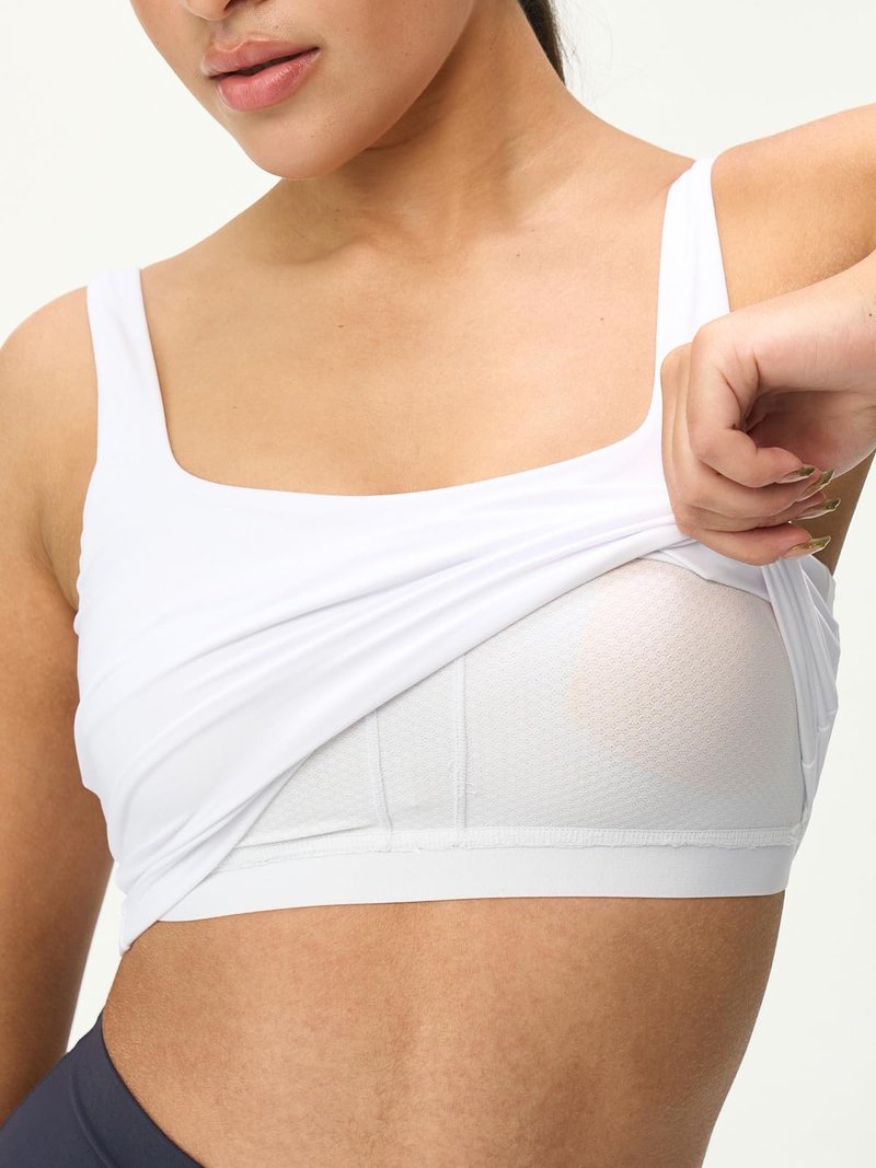 Omwilddo Womens U Neck Longline Padded Sports Bra Crop Tank Top Supportive Wide Straps Yoga Workout Bras,Light Compression White M