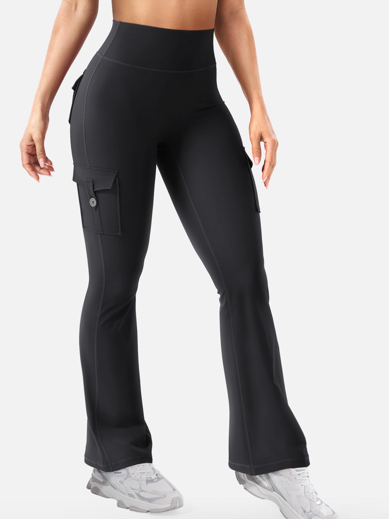 YEOREO CoreFlex Women Workout Flare Leggings with Pockets Scrunch Cargo Gym Yoga Leggings Black XL