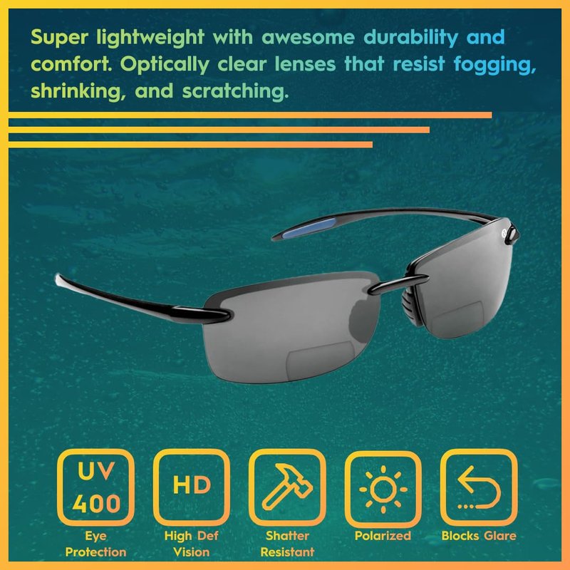 Flying Fisherman Cali Polarized Bifocal Sunglasses with Built-In Readers 1.5, 2.0, 2.5 | Impact Resistant, +2.00