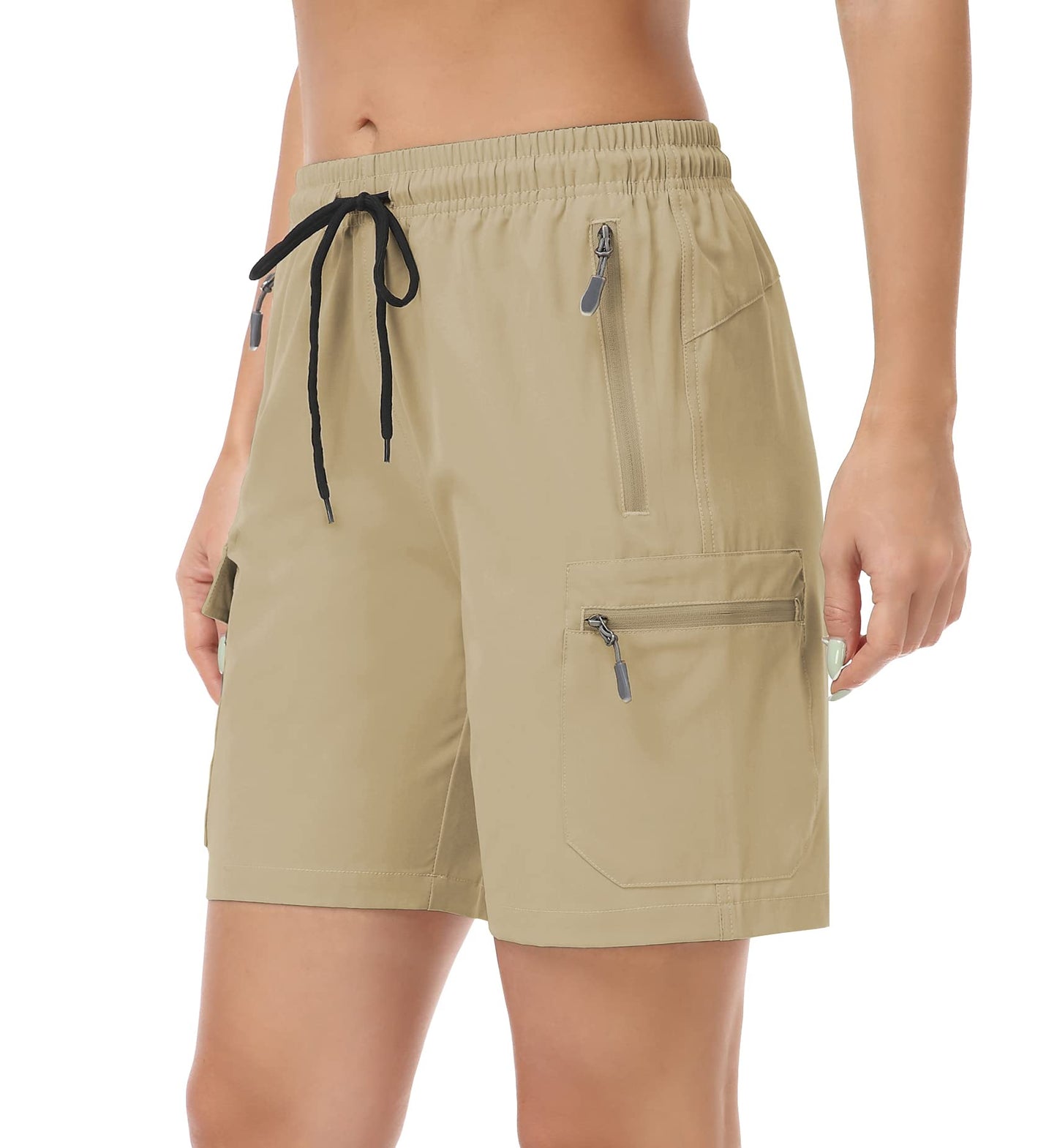 GymBrave Women's Hiking Shorts Quick Dry Lightweight Cargo Shorts for Outdoor Athletic Travel with Pockets Dark Khaki S