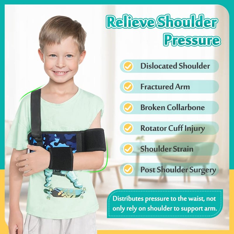 Mybow Kids Shoulder Immobilizer Sling | Child Arm Sling with Waist Strap for Broken Collarbone Clavicle & Shoulder Injury Arm Holder, Rotator Cuff Surgery Sling for Toddler Support Brace