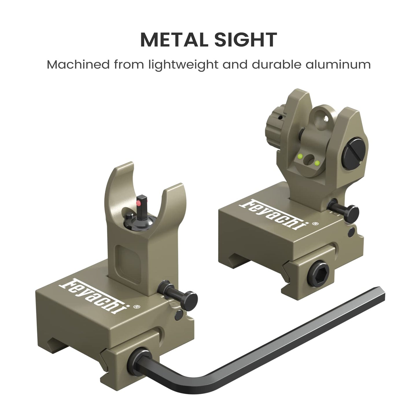 Feyachi S27 Fiber Optic Iron Sights Flip Up Front and Rear Sites with Red and Green Dot Picatinny Backup Sight Set (Sand)