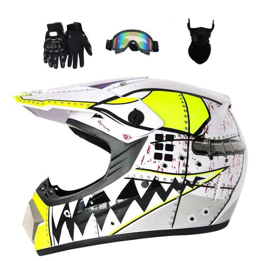 Senhill Youth ATV Dirt Bike Helmet, Motocross Helmet with Gloves Goggles Mask, Full Face Motorcycle Helmet, Adjustable Sun Visor & Quick Release Buckle, DOT/FMVSS 218 Approved (White, L)