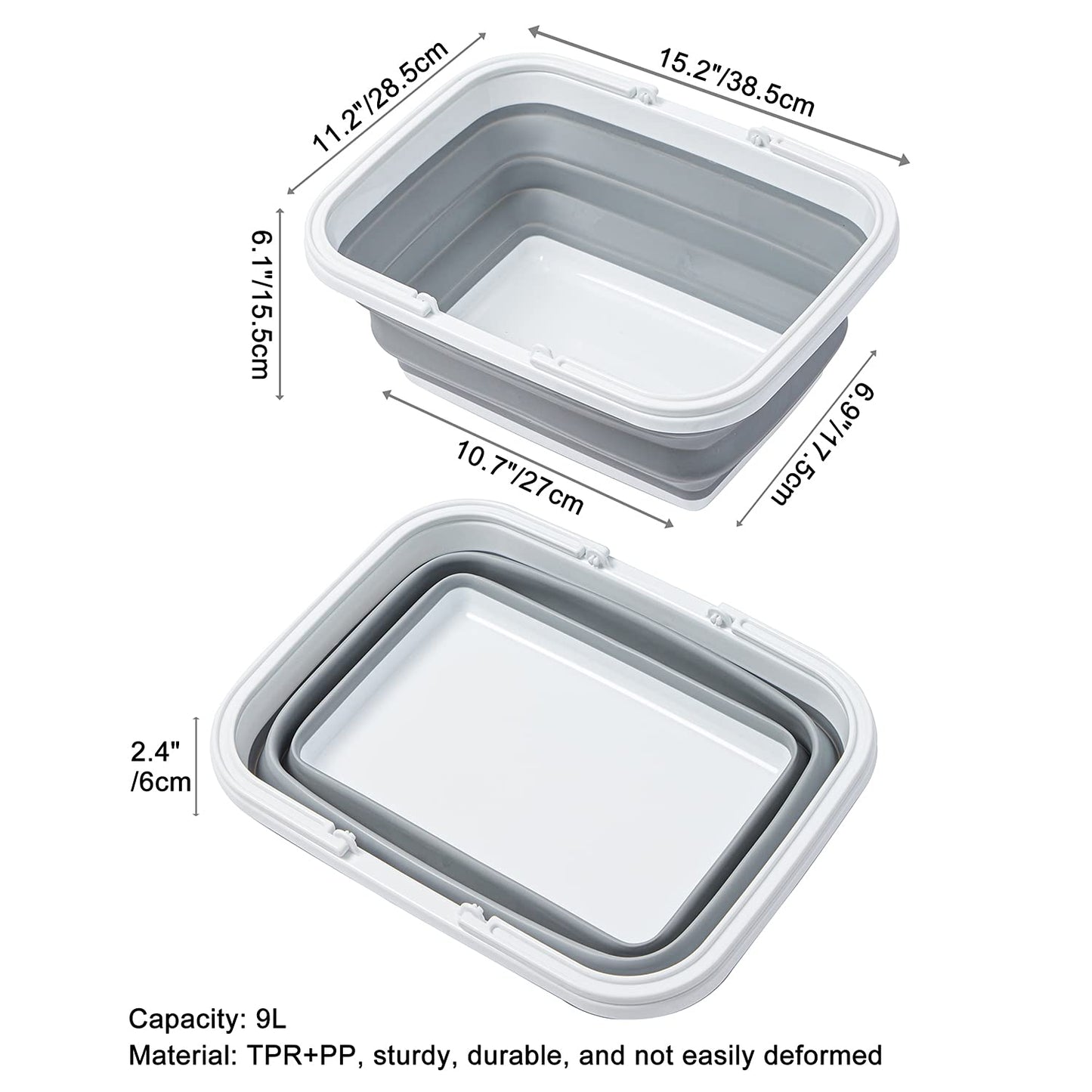 AUTODECO 3 Pack Collapsible Sink with Handle Towel, 2.37 Gal / 9L Foldable Wash Basin for Washing Dishes, Camping, Hiking and Home Orange&Gray&Blue