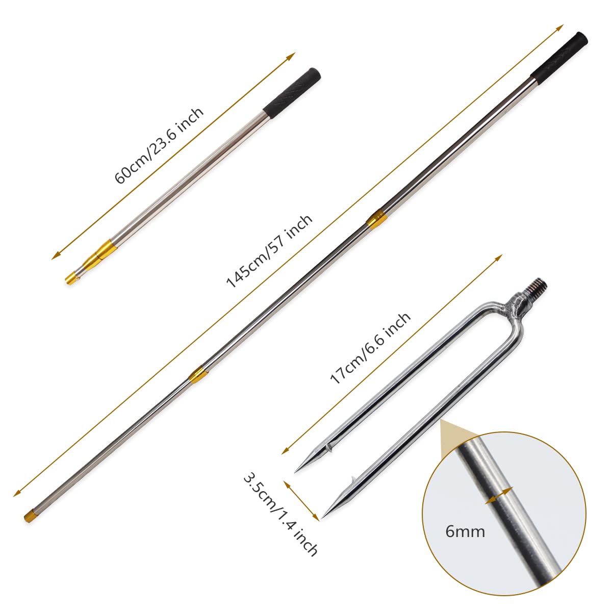 Dutiplus Telescopic Fish Gaff with 2 Teeth Assorted Harpoons Barbed, Sea and Ice Fishing Spear Gig for Hunting Fish Frog Mole - 5ft Long (2 Teeth+4.5ft Telescopic Rod)