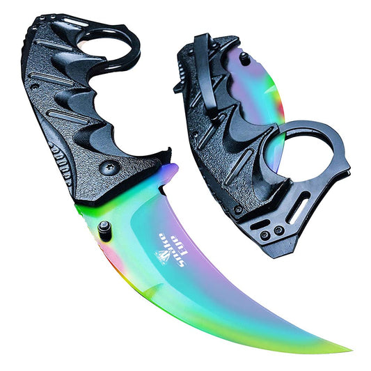 Snake Eye Tactical Everyday Carry Spring Assist Style Folding Pocket Knife EDC (Rainbow)