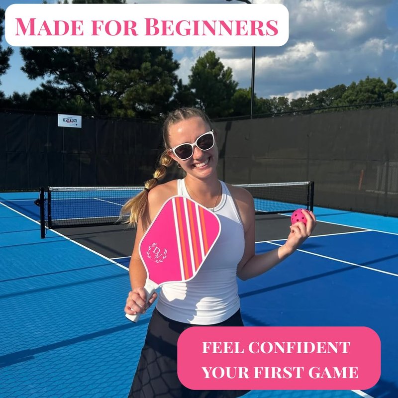 Pink Pickleball Paddle for Women – Beginner Friendly Textured Surface for Control | Lightweight Cute Pickleball Paddle | Stylish Starter Paddle to Build Confidence Fast