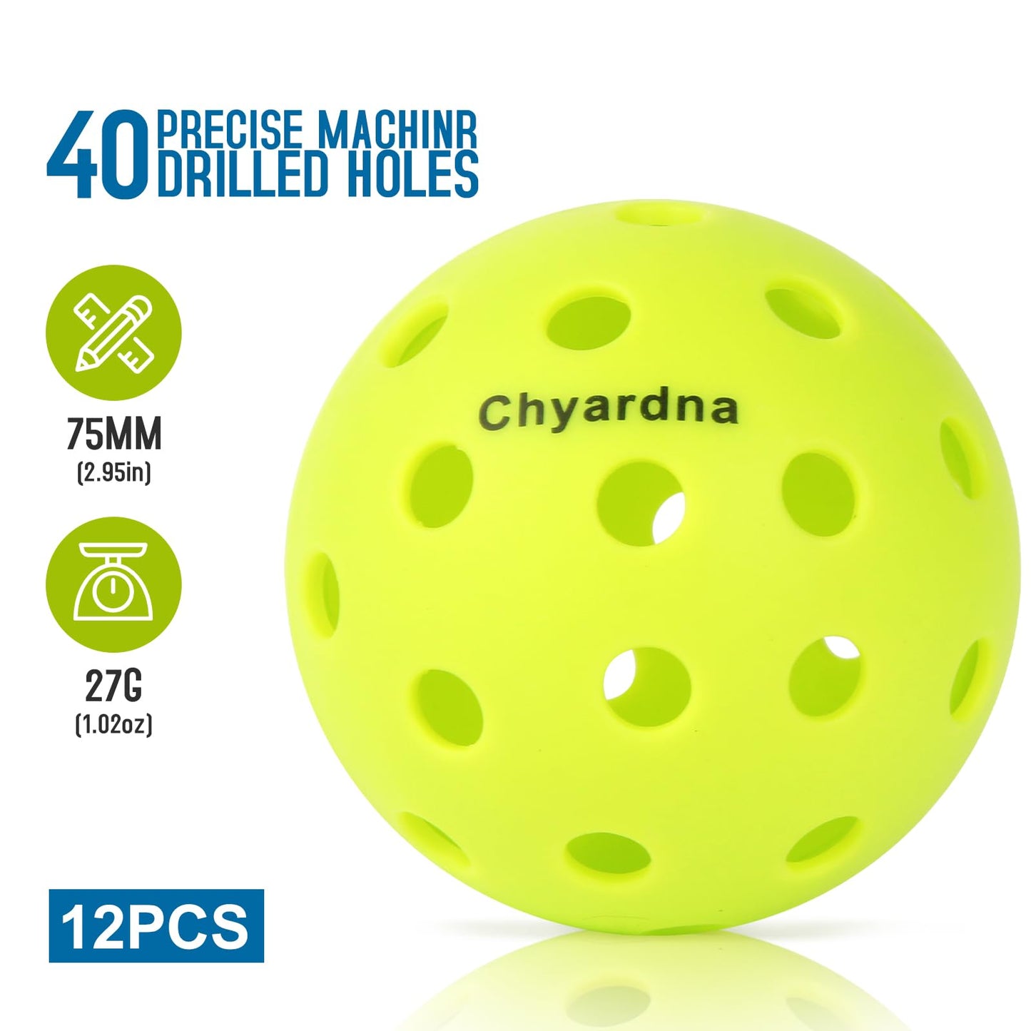 chyardna Outdoor Pickleball Balls |Meet USAPA Official Requirement | Perfectly Balanced,Durable (Green, 6)