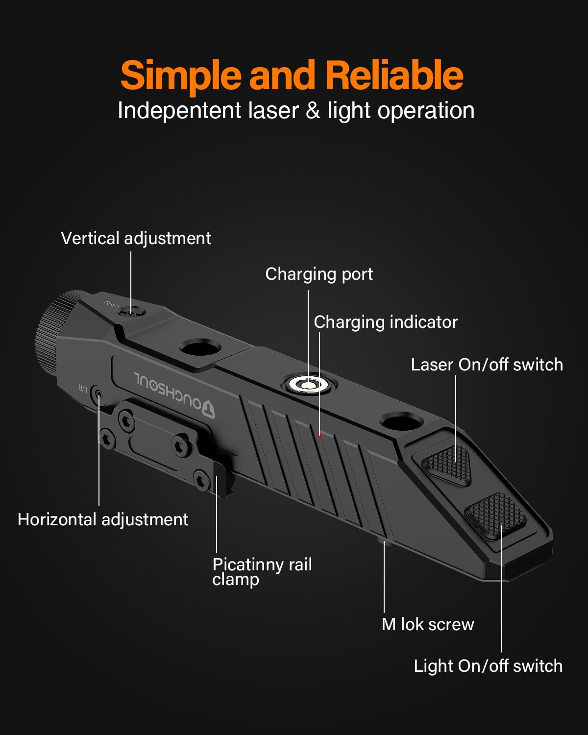 TOUGHSOUL Mlok Picatinny Tactical Flashlight with Blue Laser Sight Combo