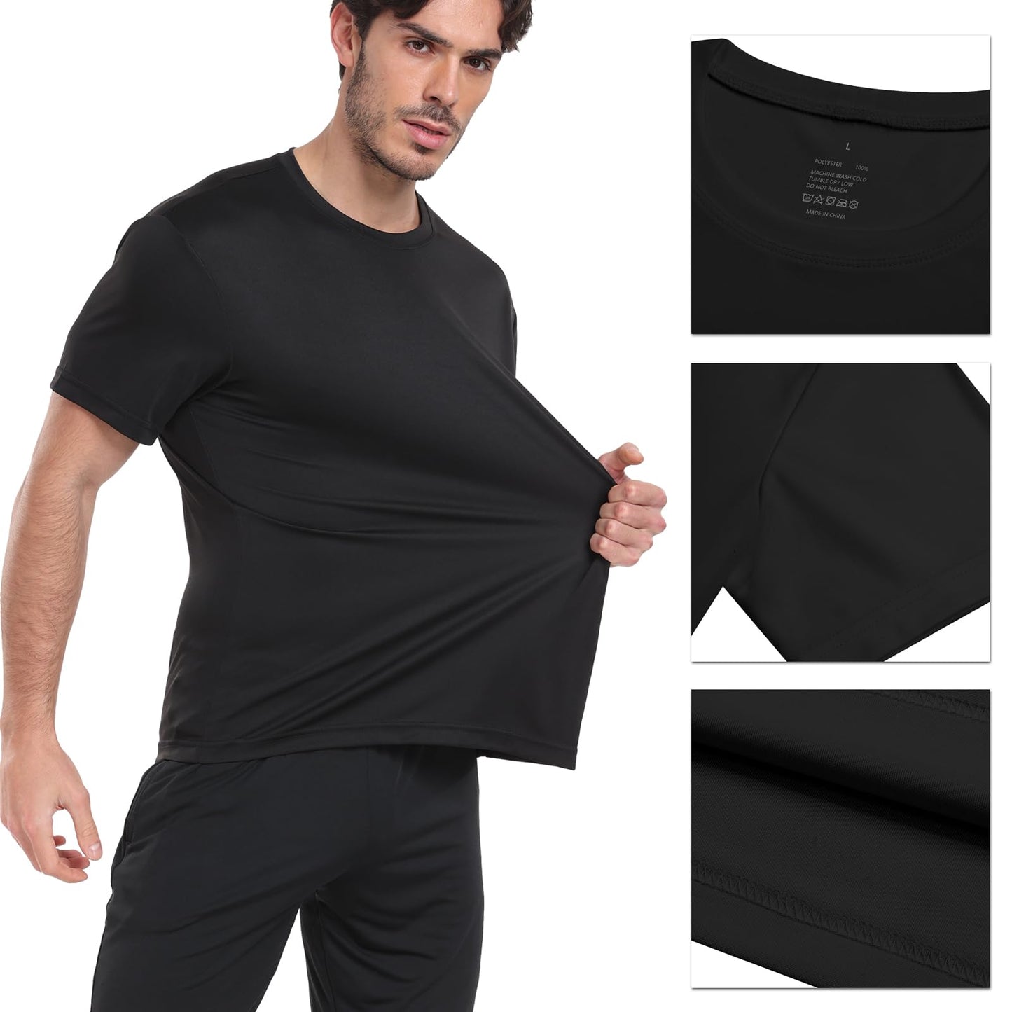 HovSiyla 5 Pack Workout Shirts for Men Athletic Running Gym Quick Dry Short Sleeve Performance Moisture Wicking T Shirt-Black-M