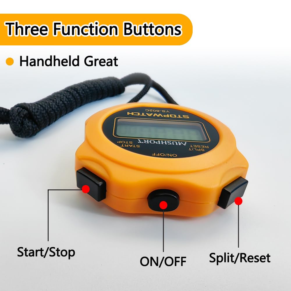 MUSHPORT Stopwatch Timer Only Stopwatch with ON/Off, Silent Stopwatch Simple Operation No Clock No Date No Countdown, Digital Kids Stop Watch for Sports Coaches Swimming Running, Orange