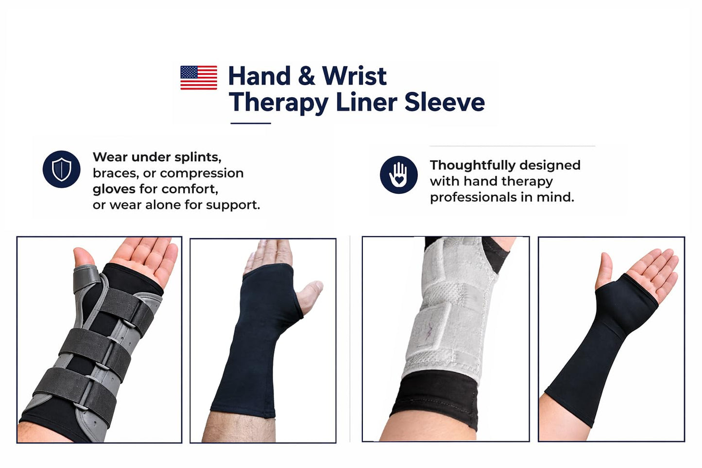 valueify 4-Pack Hand Therapy Liner, Wrist & Forearm Support Under Splints, Braces and Compression Gloves. (Long Large)