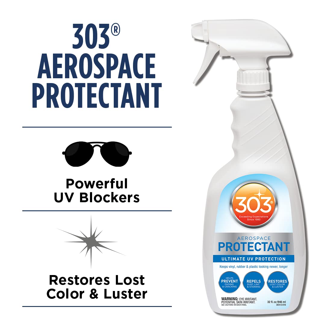 303 Products Aerospace Protectant Spray, UV Protection for Outdoor Surfaces – Protects Vinyl, Plastic & Rubber, Repels Dust & Dirt, Matte Finish, 32 oz