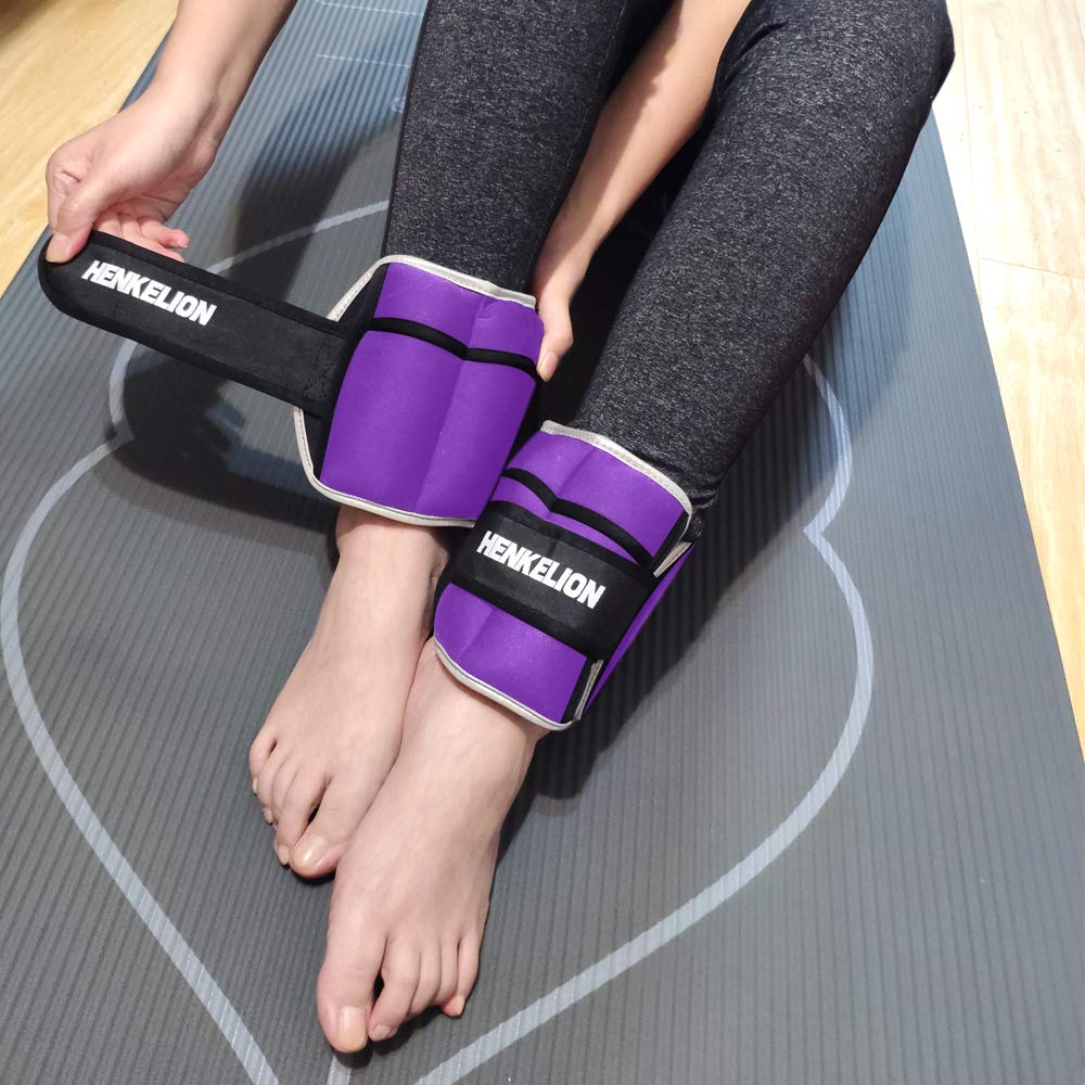 Henkelion 1 Pair 6 Lbs Adjustable Ankle Weights For Women Men Kids, Strength Training Wrist And Ankle Weights Set For Gym, Fitness Workout, Running, Lifting Exercise Leg Weights - each 3 Lbs Purple