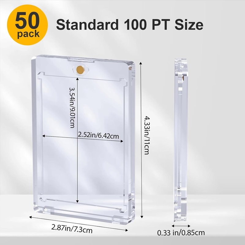 **Magnetic Card Holder - 100PT Trading Card Protectors | U-V Protection, 50 Pack for Baseball & Basketball**