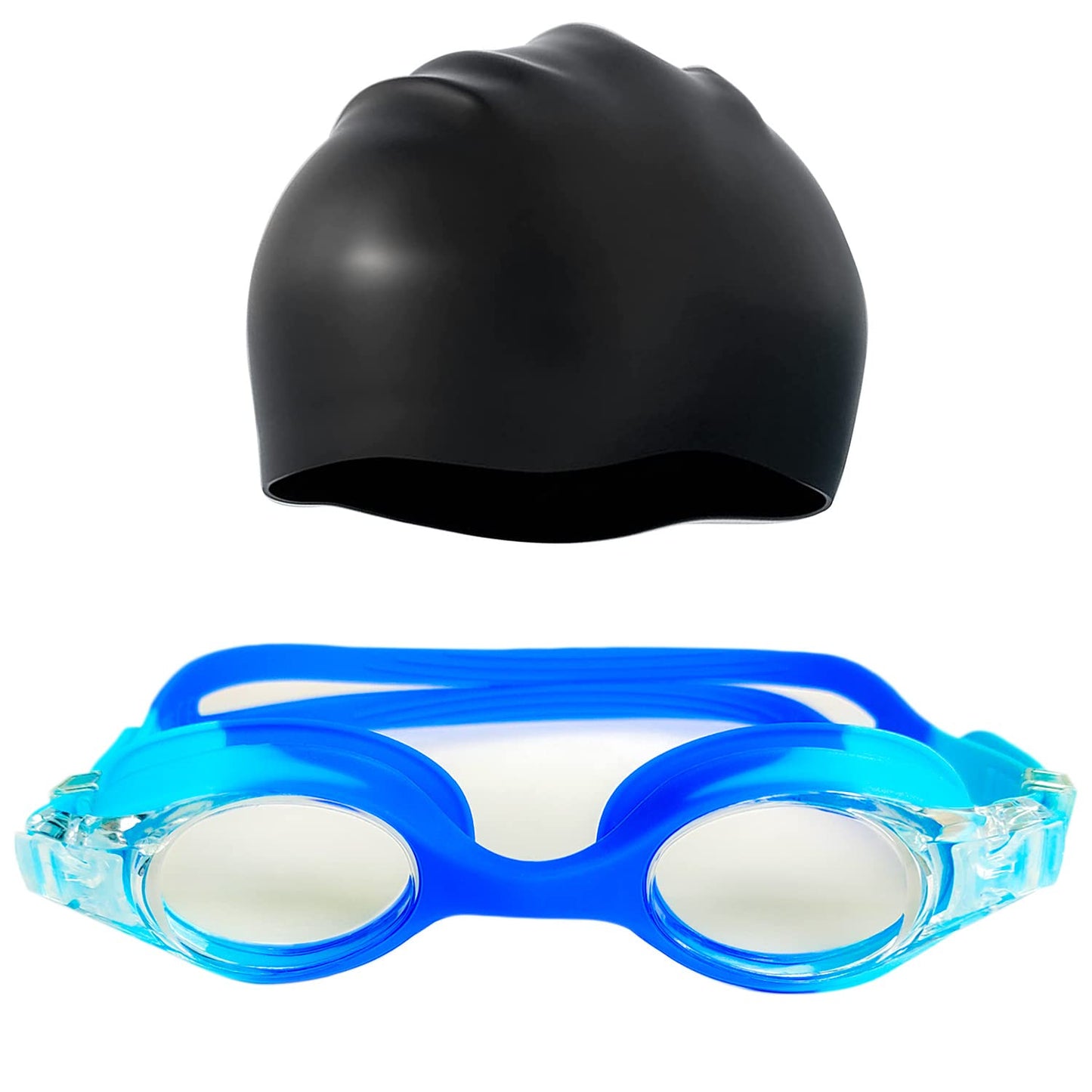 ZHUYNXIR Kid Swim Goggles and swim cap, Swimming Goggles with anti-fog function for boys and girls 3-14 ages. (color : Light blue+dark blue)