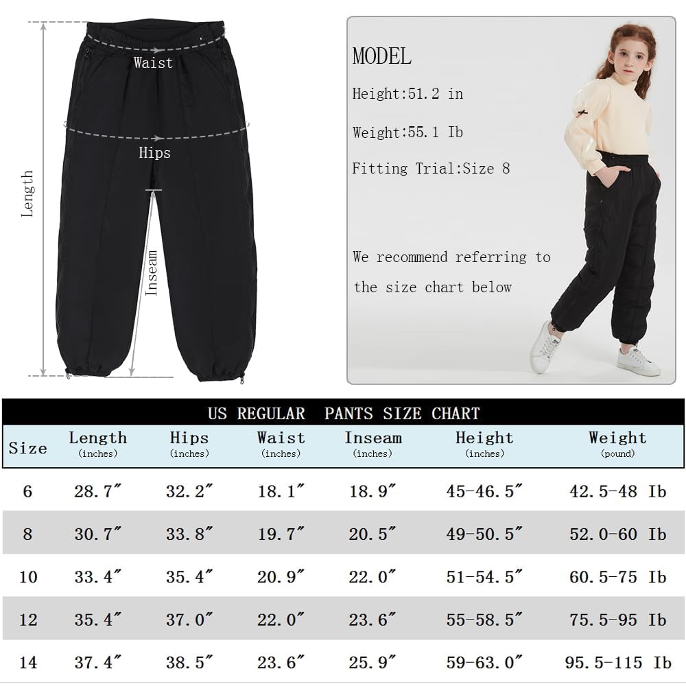 UGREVZ Girls Boys Snow Pants Kids 6-14 Years Old Teen Thick Waterproof Winter Warm Pants（ZMA02Black-8）