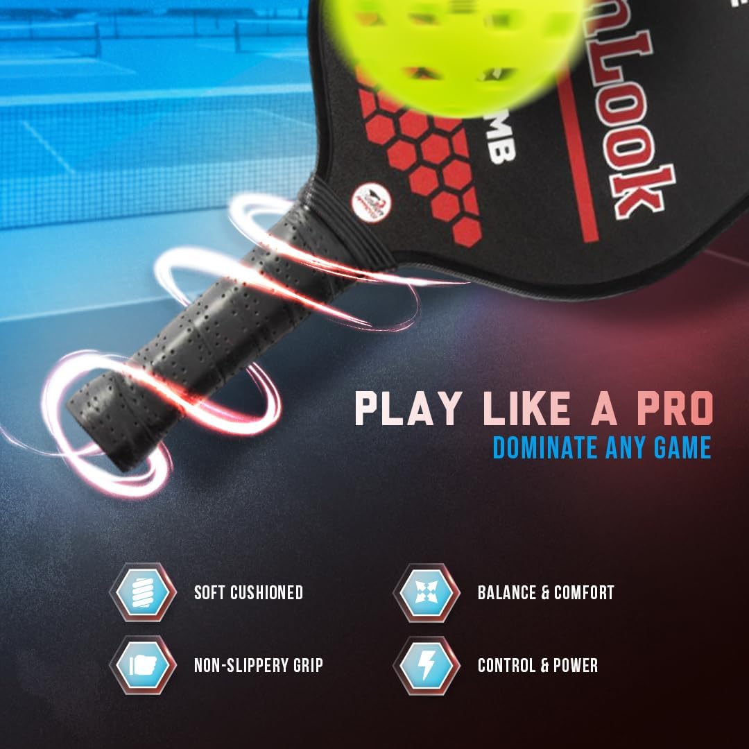 JP WinLook Premium Pickleball Paddles Set - Graphite Carbon Fiber Rackets for Indoor/Outdoor Play | Includes Balls & Carry Bag