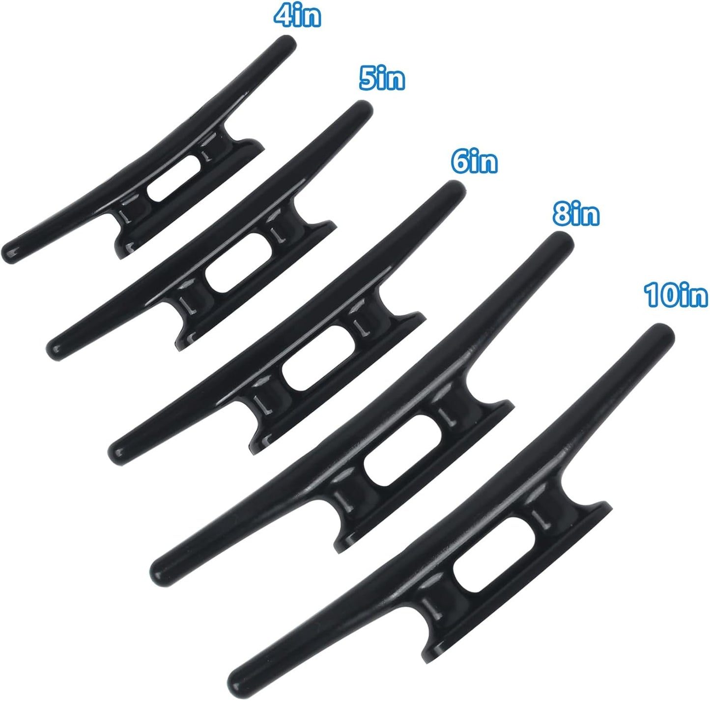 Boat Dock Cleats - Black Nylon Tie Down Cleats with Hardware | 4", 5", 6", 8" Sizes (4 or 6 Pack)