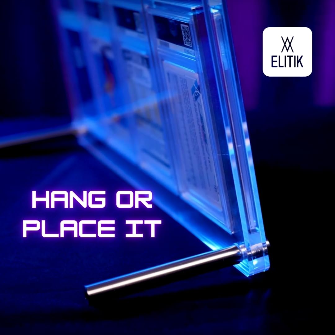 ELITIK Acrylic Card Display Case for One Touch Card Display Case 35pt – Holds 12 One Touch Magnetic Holders, Wall Mount or Desktop Acrylic Frame for Trading & Sports Cards