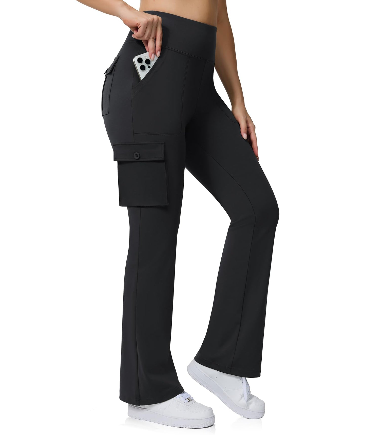 Yoga Flare Leggings for Women High Waisted Yoga Casual Pants Workout Leggings Cargo with 6 Pockets Bootcut Pants,Black XL