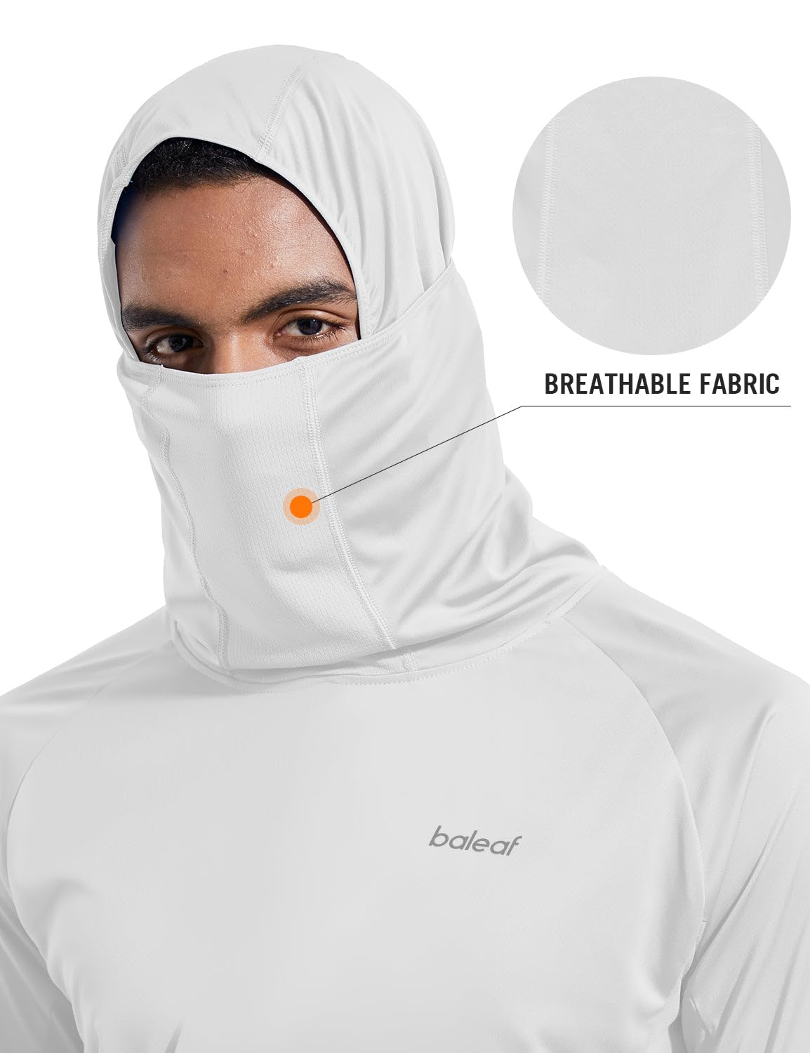 baleaf Men's Sun Protection Hoodie Shirt UPF 50+ Long Sleeve UV SPF T-Shirts with Mask Rash Guard Fishing Lightweight White Size XXL