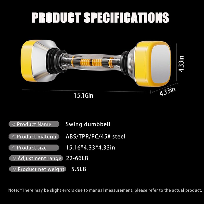 Shaking Weight Adjustable Dumbbell Set 22-66 lbs,Weight for Full Body Workout, Home Gym Equipment for Men & Women, Adjustable Weight for Arm & Core Training, Chest Exercise Equipment Fitness Dumbbells UiDDrout